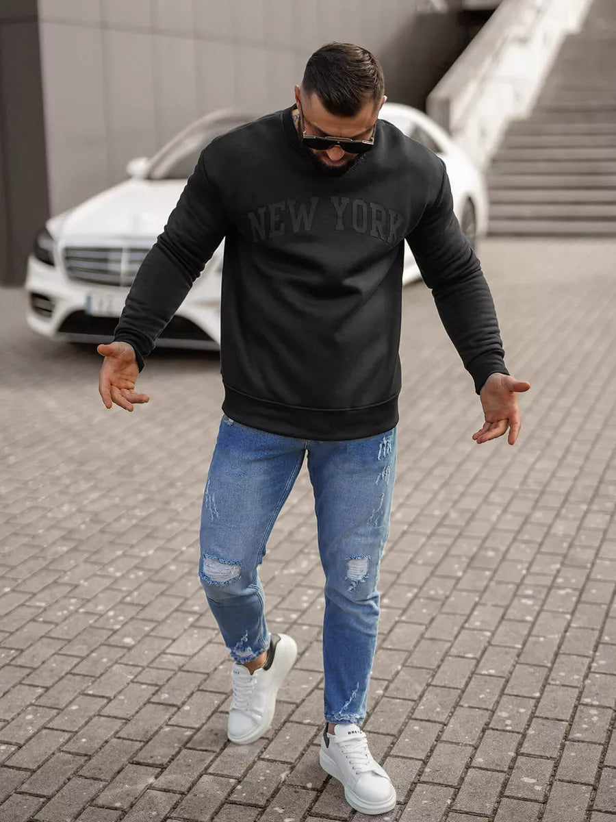 Vyriškas juodos spalvos džemperis be gobtuvo New York