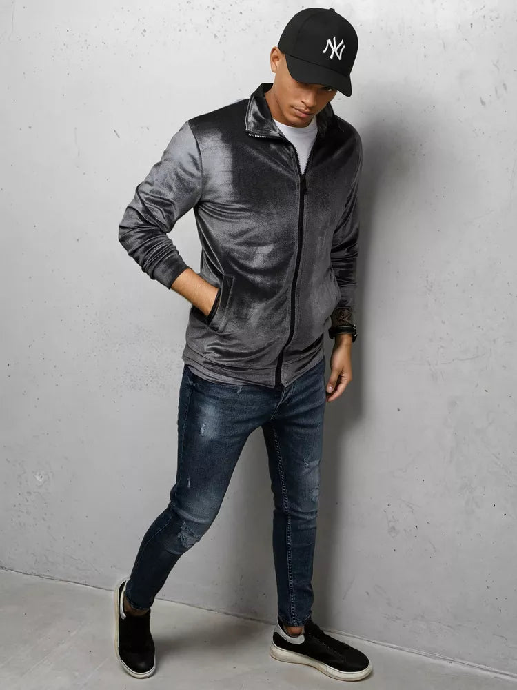 Vyriškas tamsiai pilkas veliūrinis džemperis Onil