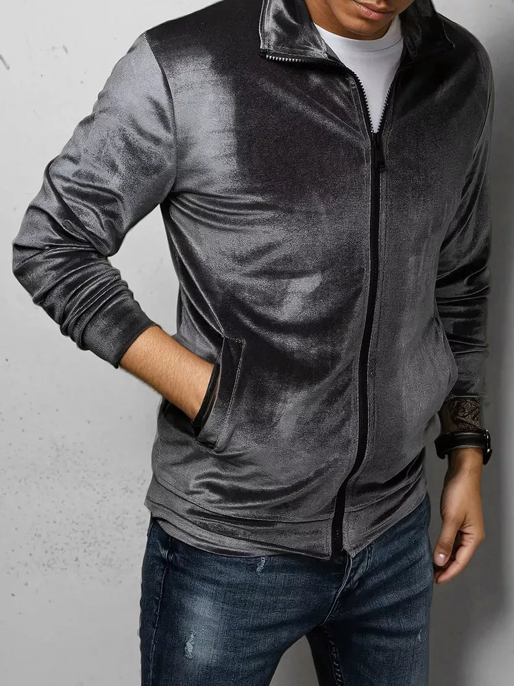 Vyriškas tamsiai pilkas veliūrinis džemperis Onil