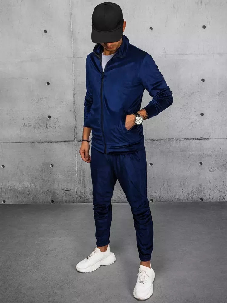 Vyriškas tamsiai mėlynas veliūrinis džemperis Onil