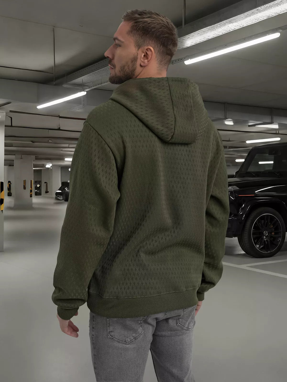 Vyriškas chaki džemperis su gobtuvu Carla