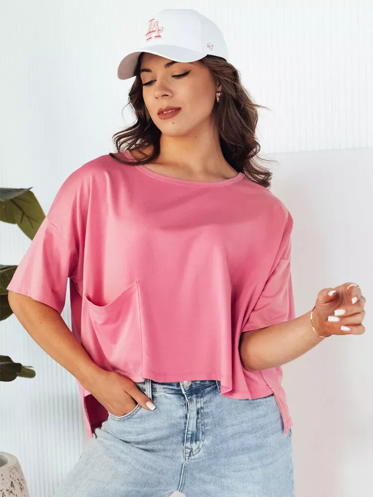 Moteriški oversize tipo rožiniai marškinėliai Eling