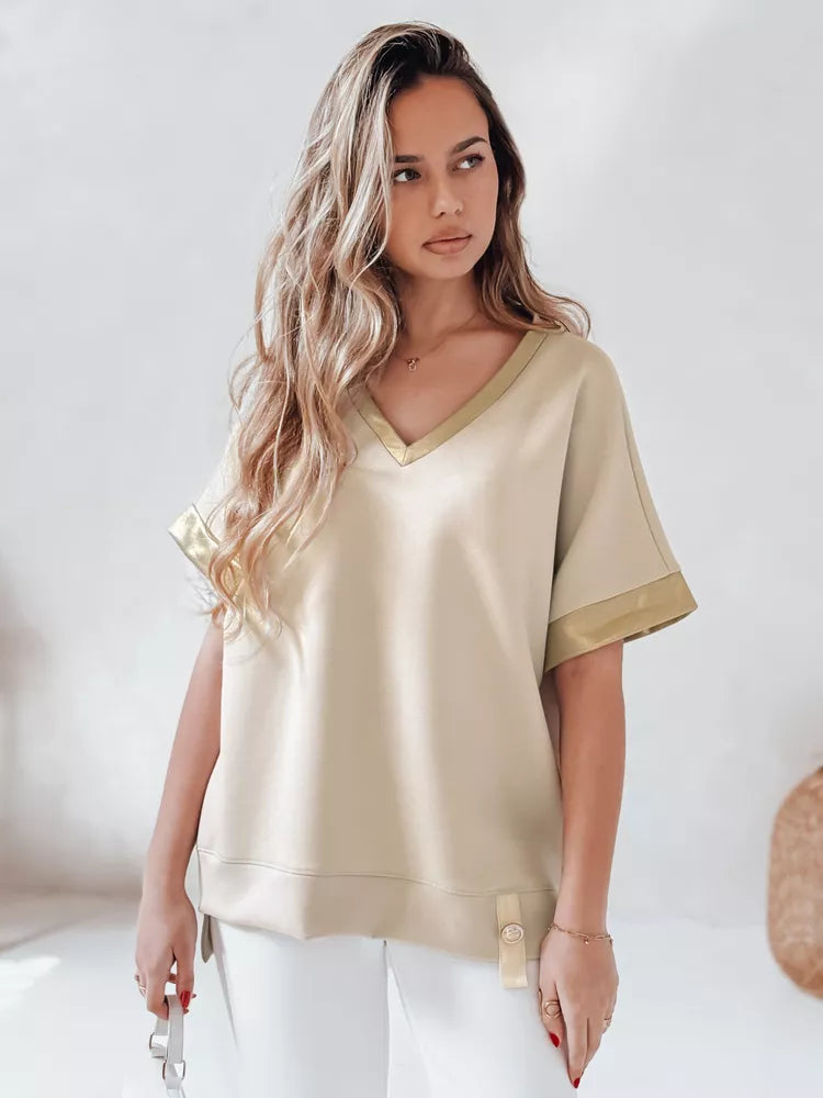Moteriška oversize tipo rusvi marškinėliai Shine