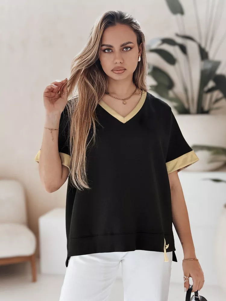Moteriška oversize tipo juodi marškinėliai Shine