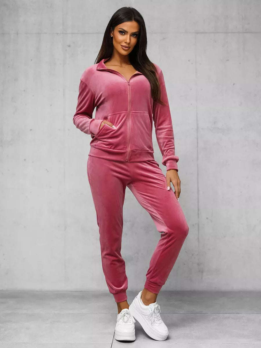 Moteriškas tamsiai rožinis veliūrinis komplektas Rosita