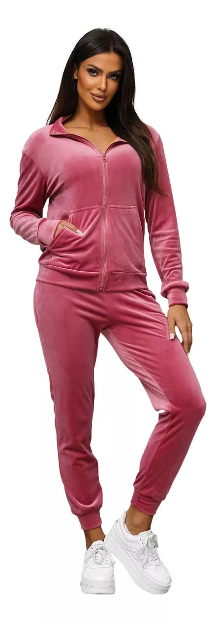 Moteriškas tamsiai rožinis veliūrinis komplektas Rosita