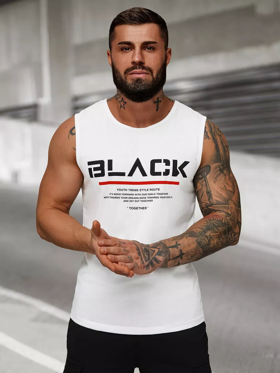 Baltos spalvos vyriški marškinėliai be rankovių Black
