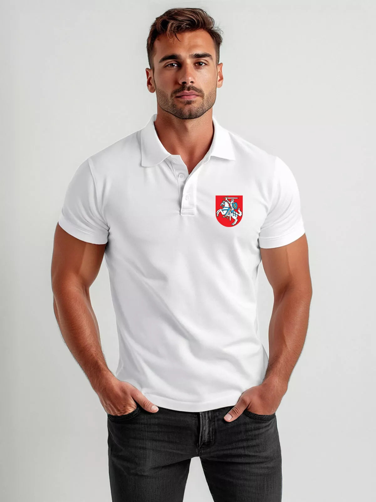 Vyriški balti polo marškinėliai Herbas