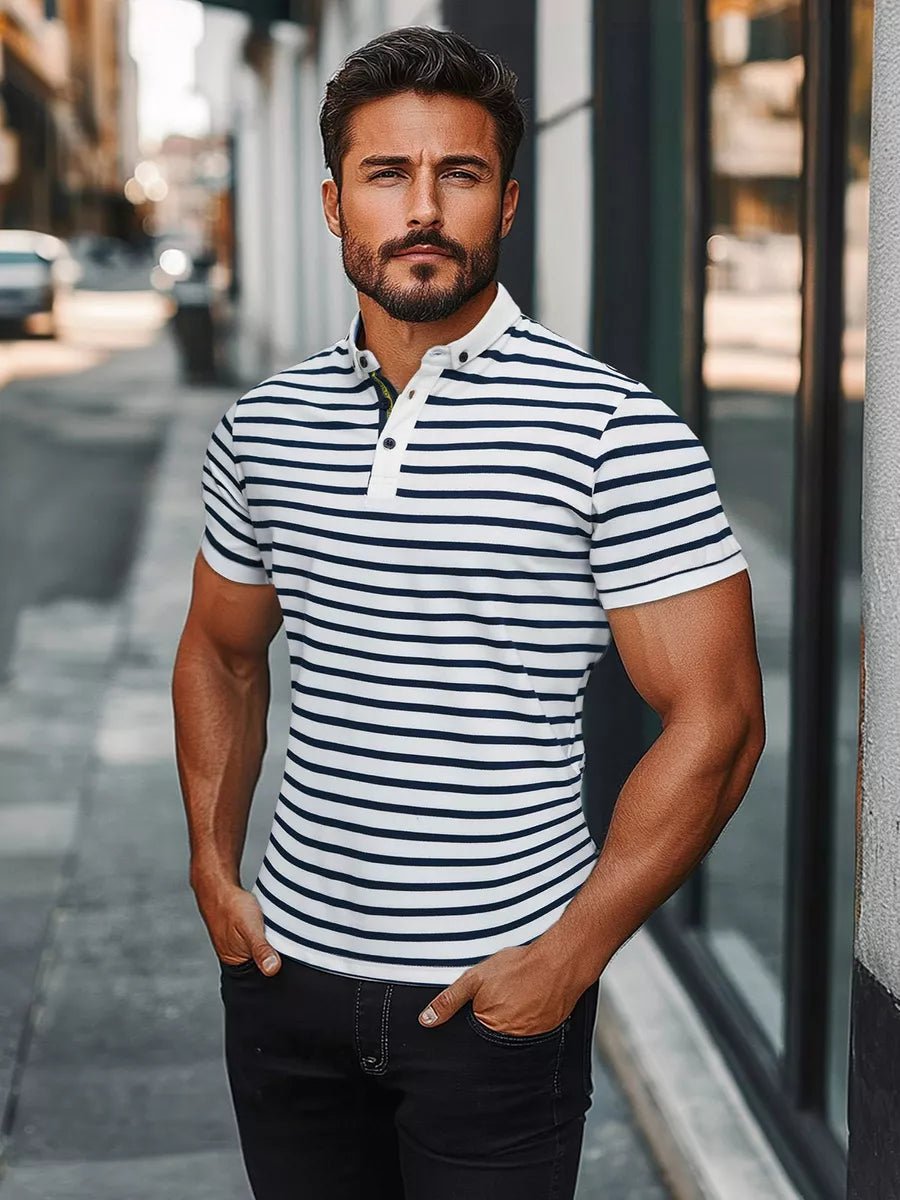 Vyriški dryžuoti baltos spalvos polo marškinėliai Donat