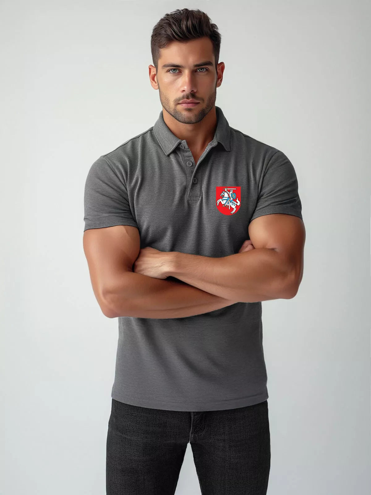 Vyriški tamsiai pilki polo marškinėliai Herbas