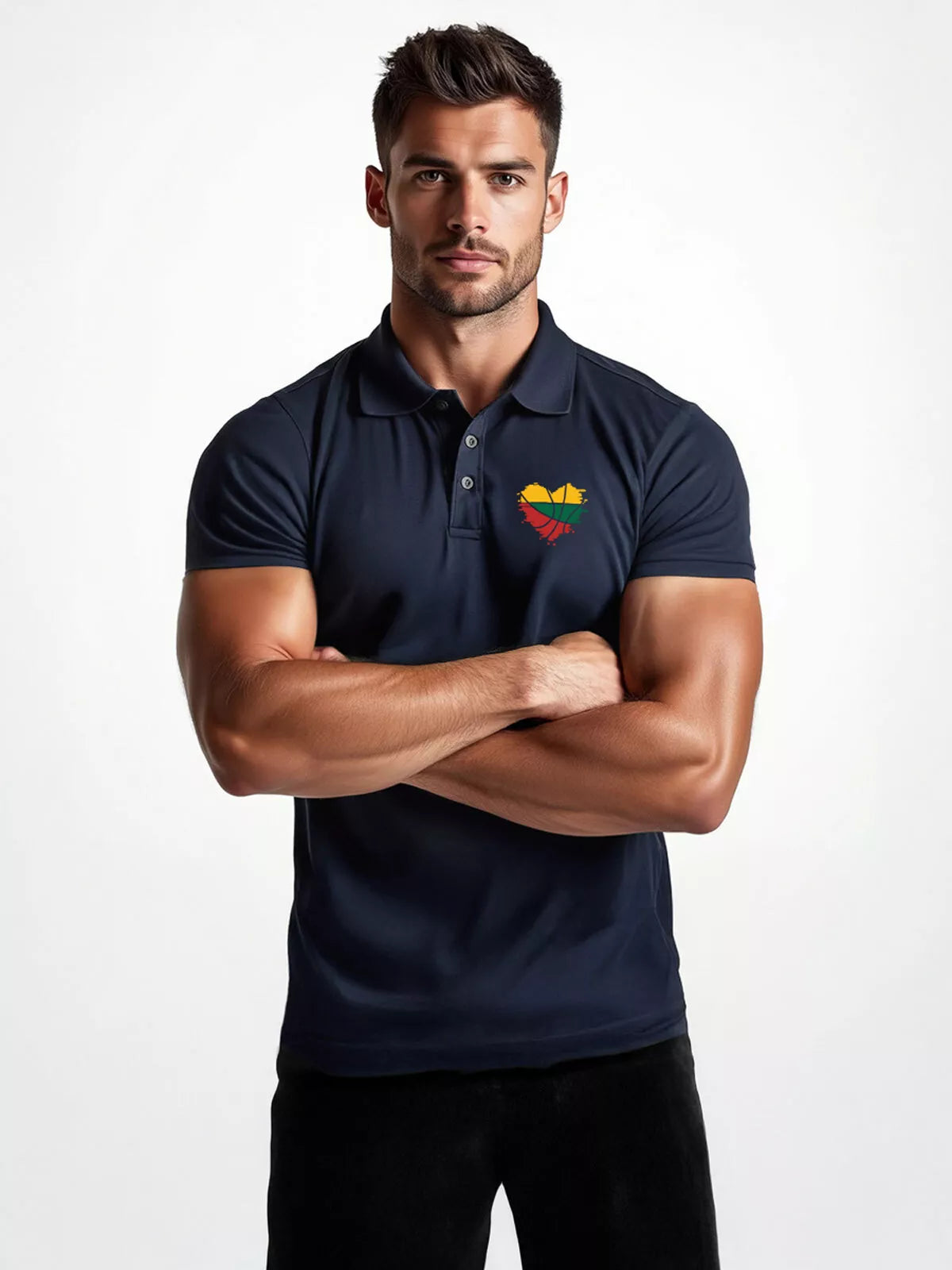 Vyriški tamsiai mėlyni polo marškinėliai Širdis