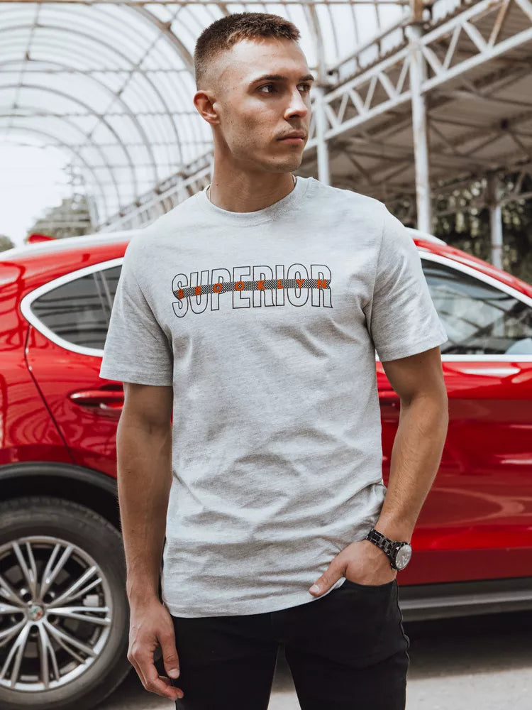 Vyriški šviesiai pilki marškinėliai su užrašu Superior