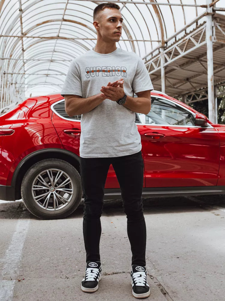 Vyriški šviesiai pilki marškinėliai su užrašu Superior
