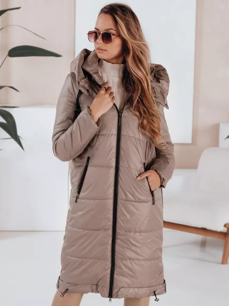 Moteriška ilga tamsiai rusvos spalvos striukė Orvit