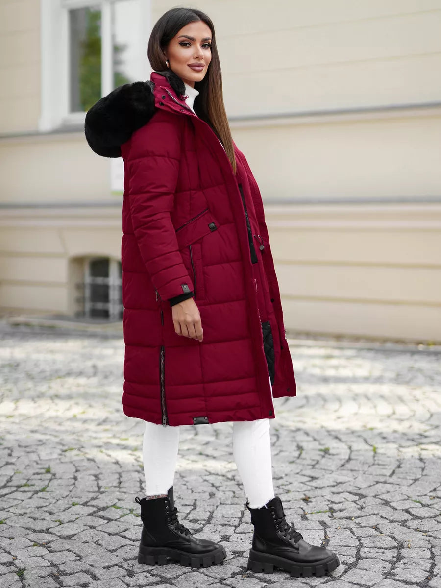 Žieminė ilga moteriška bordo striukė Marni