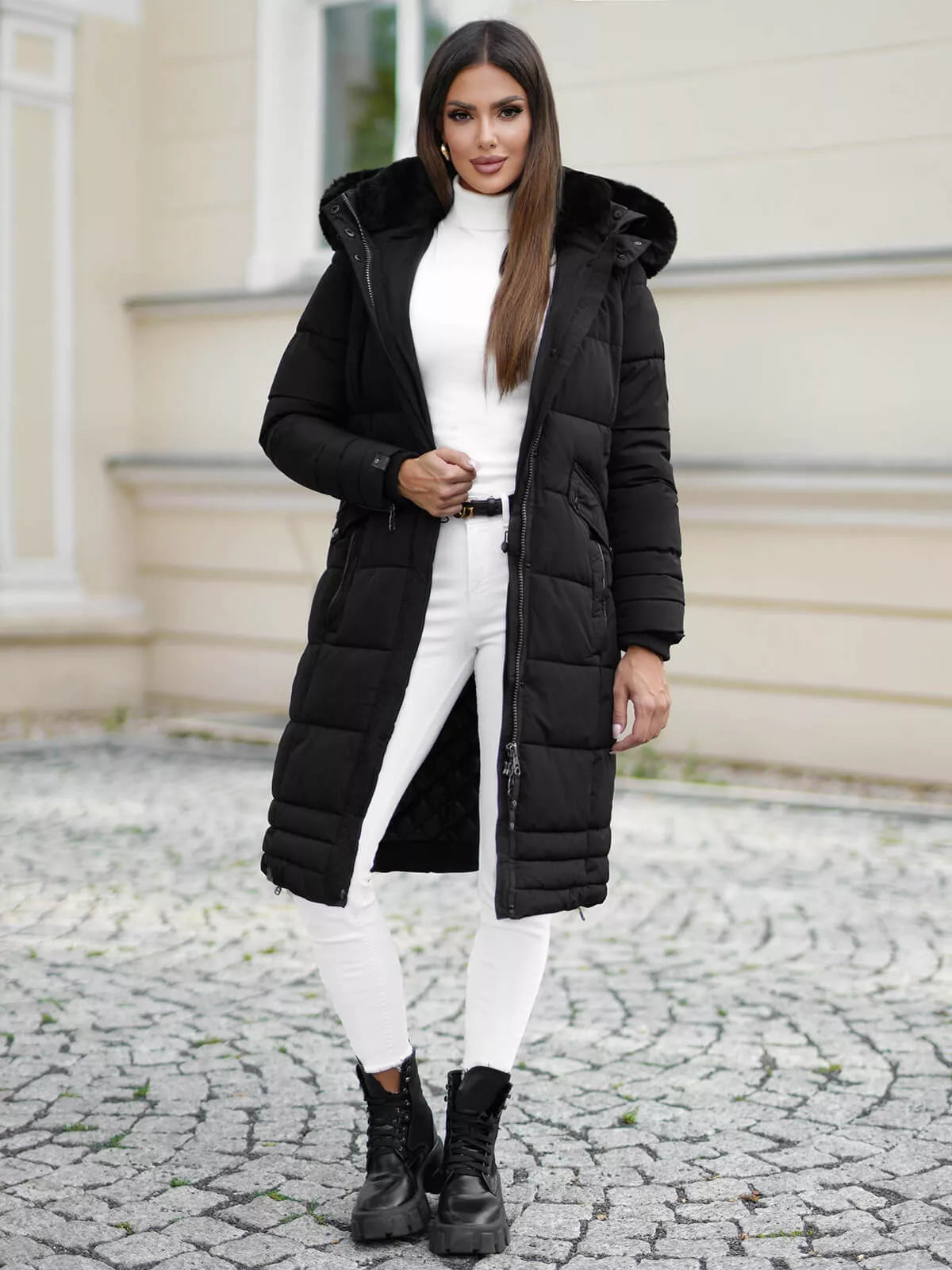 Žieminė ilga moteriška juoda striukė Marni