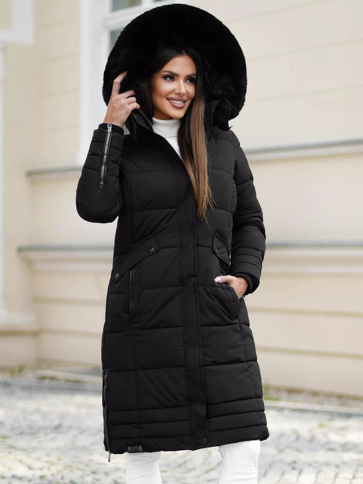 Žieminė ilga moteriška juoda striukė Marni