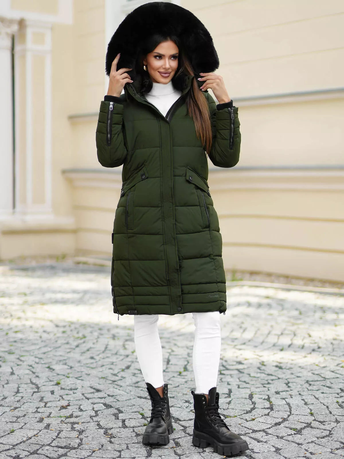 Žieminė ilga moteriška žalia striukė Marni