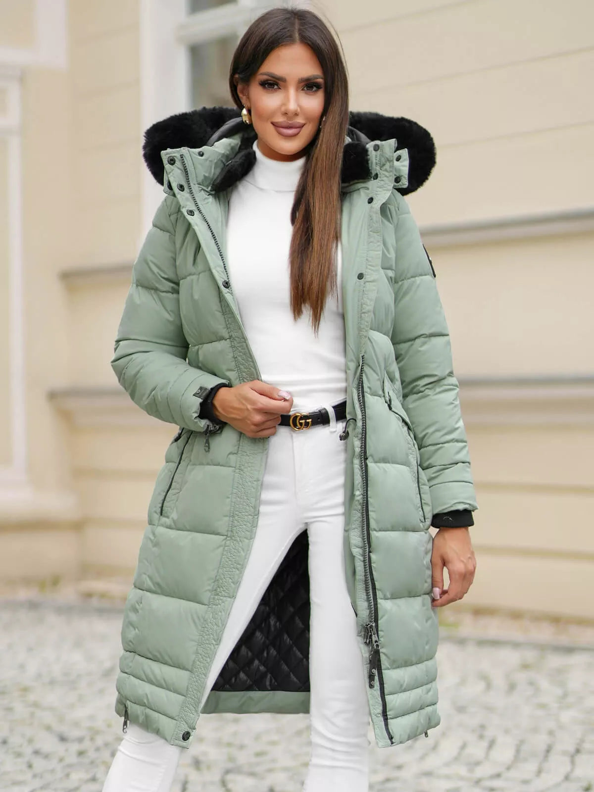 Žieminė ilga moteriška mėtinė striukė Marni