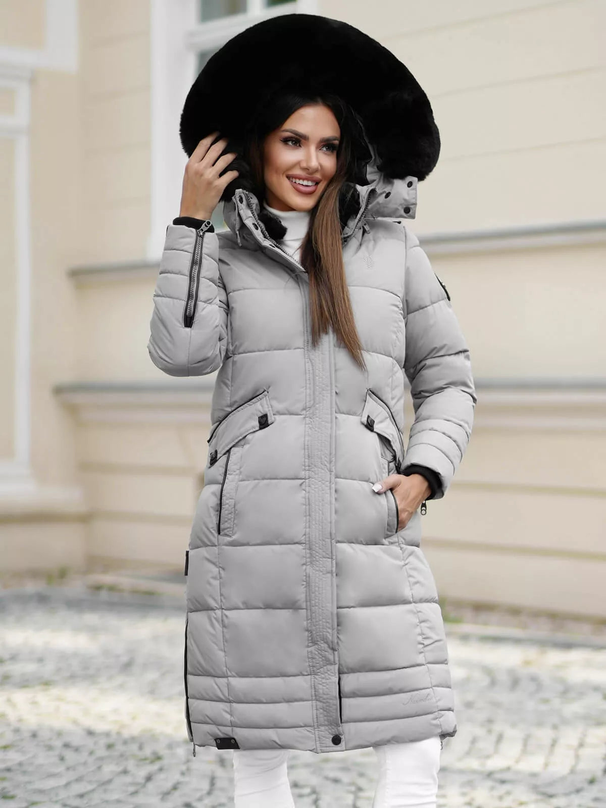 Žieminė ilga moteriška pilka striukė Marni