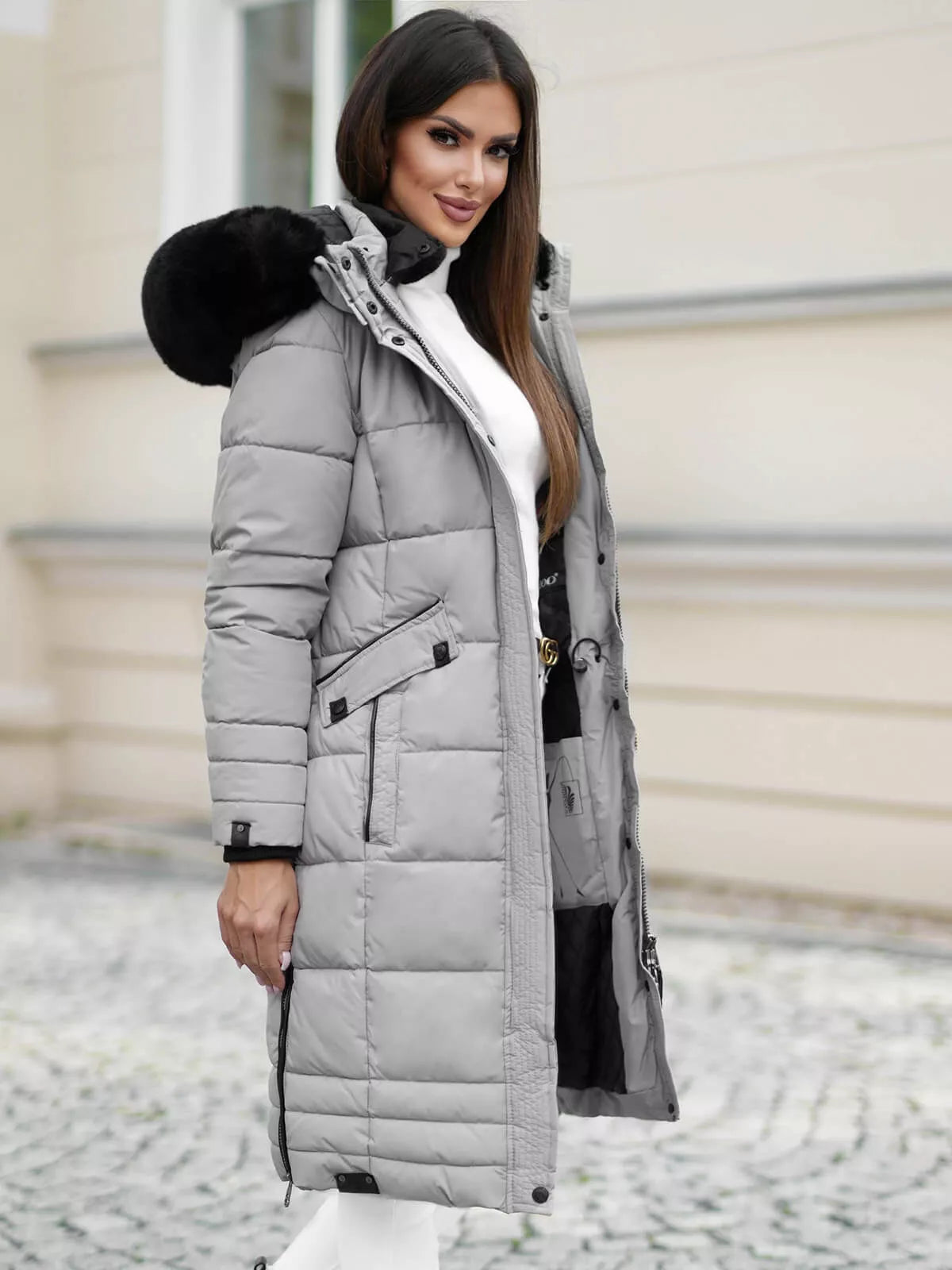 Žieminė ilga moteriška pilka striukė Marni