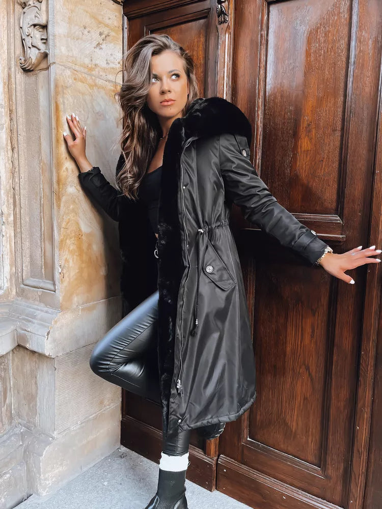 Juoda ilga moteriška striukė Harpe