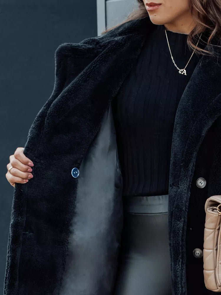 Moteriškas žieminis juodas paltas Luxer