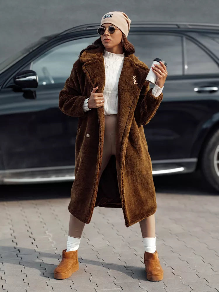 Moteriškas žieminis rudas paltas Luxer