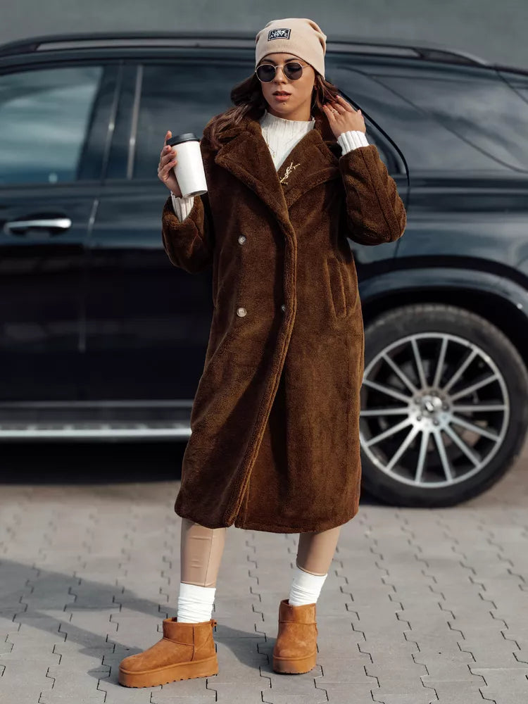 Moteriškas žieminis rudas paltas Luxer