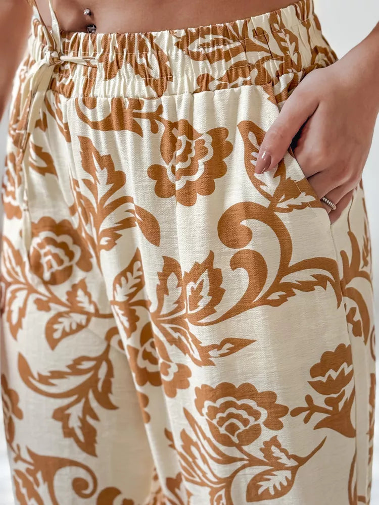 Moteriškos rudos kelnės Flower