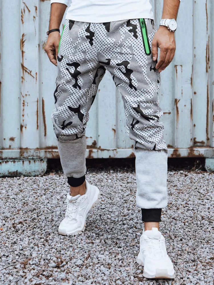 Vyriškos šviesiai pilkos spalvos kamuflinės laisvalaikio kelnės Run
