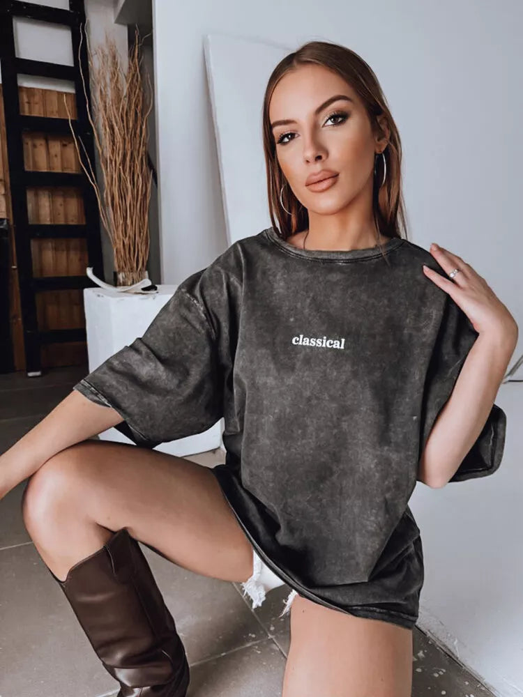 Moteriški tamsiai pilki marškinėliai Classical