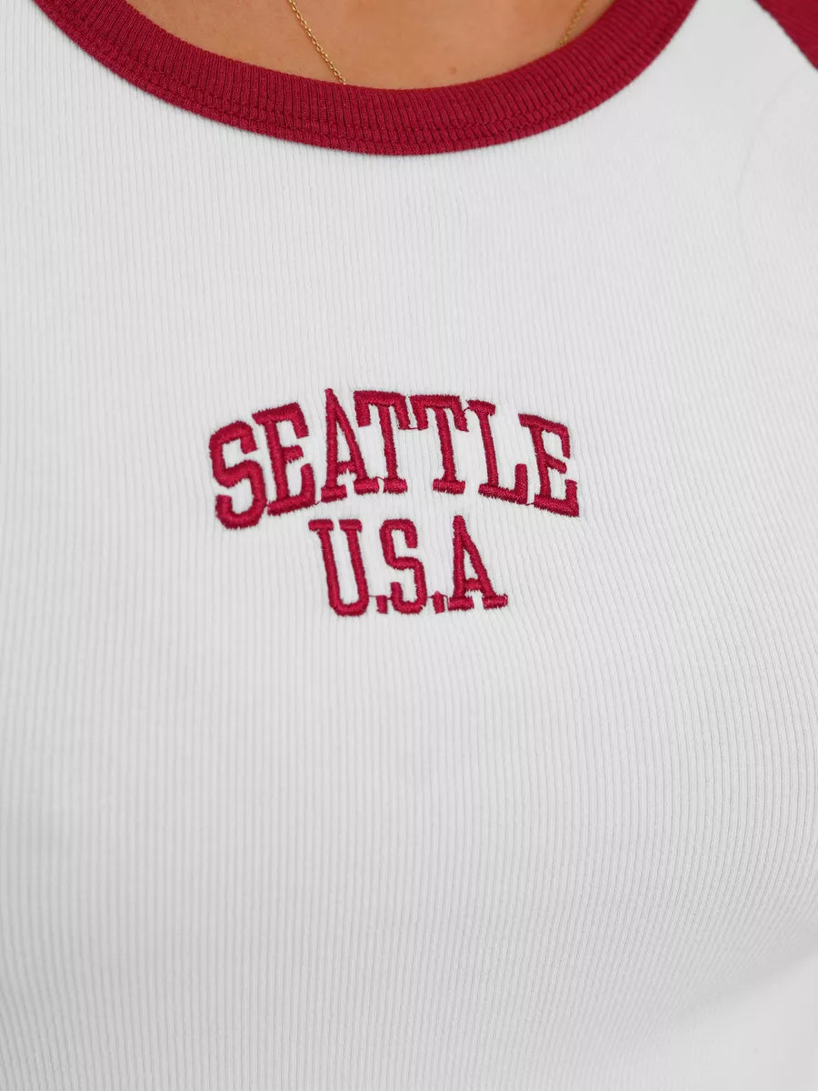 Moteriški balti/raudoni marškinėliai Seattle USA
