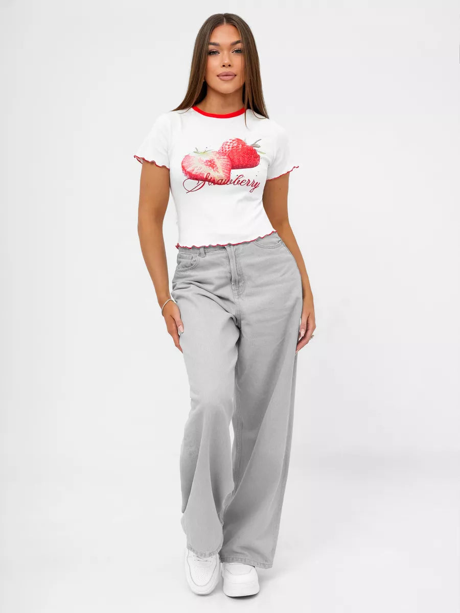 Moteriški balti marškinėliai Strawberry