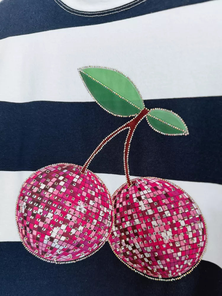 Moteriški tamsiai mėlyni dryžuoti marškinėliai Disco