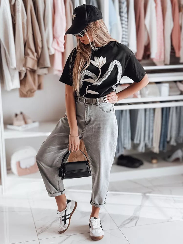 Moteriški juodi marškinėliai Petinia