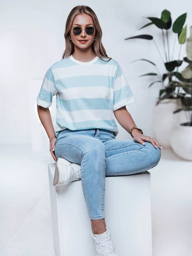 Moteriški dryžuoti mėlyni marškinėliai Almin