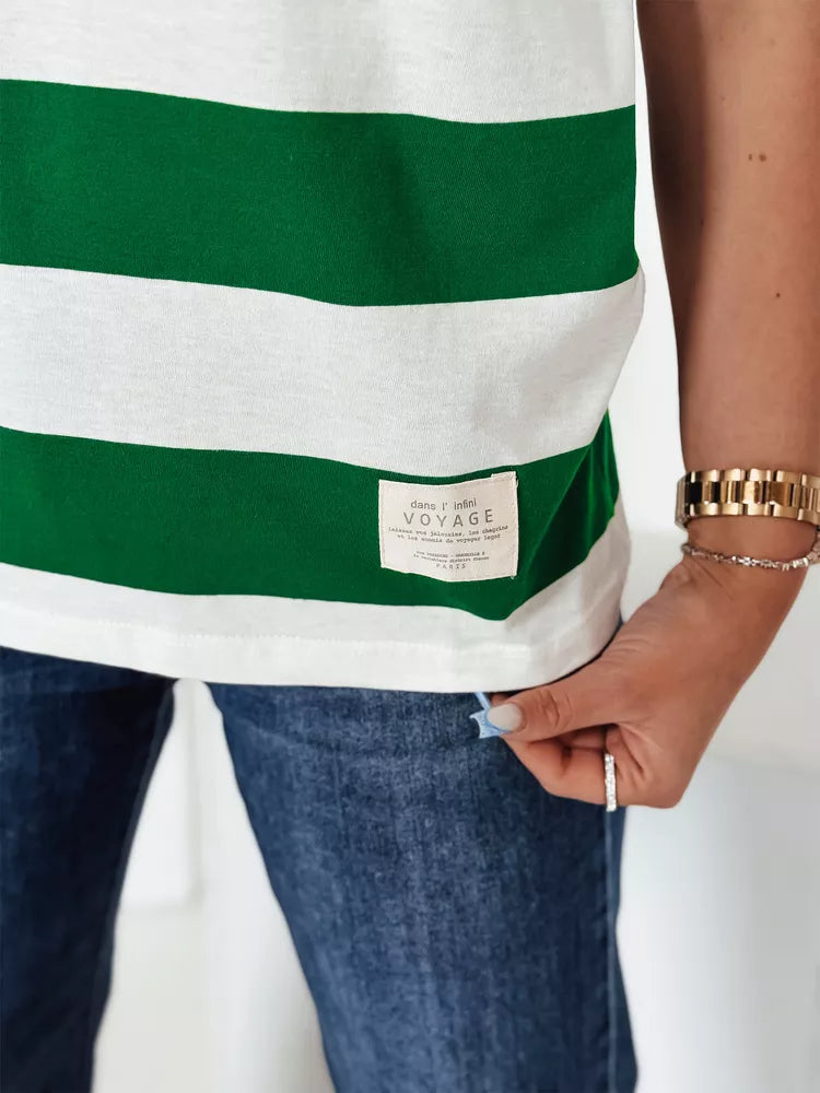 Moteriški dryžuoti žali marškinėliai Almin