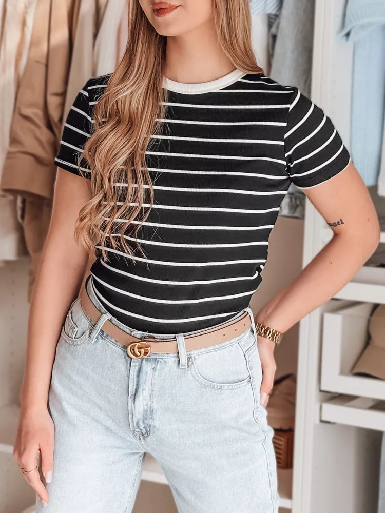 Moteriški juodi dryžuoti marškinėliai Liness