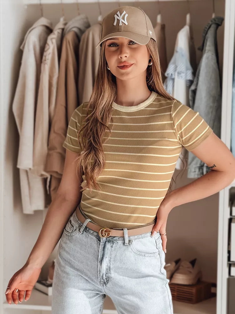 Moteriški šviesiai rudi dryžuoti marškinėliai Liness