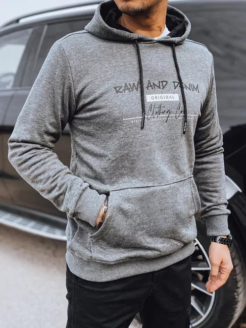 Vyriškas pilkas džemperis su gobtuvu Denim