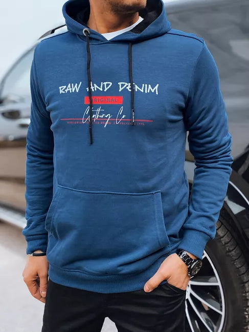 Vyriškas mėlynas džemperis su gobtuvu Denim