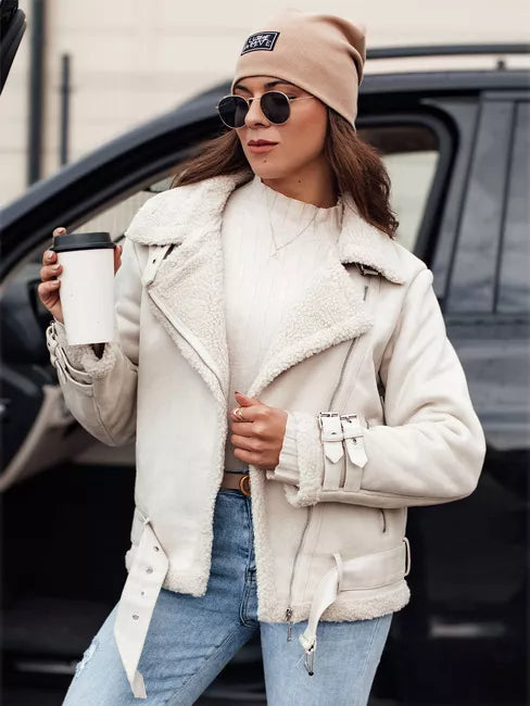 Moteriška balta striukė su kailiuku Lever