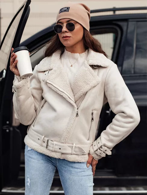 Moteriška balta striukė su kailiuku Lever