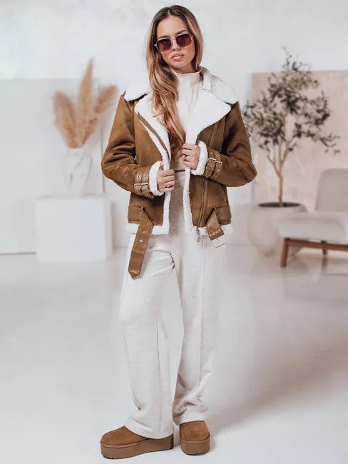 Moteriška ruda striukė su kailiuku Lever