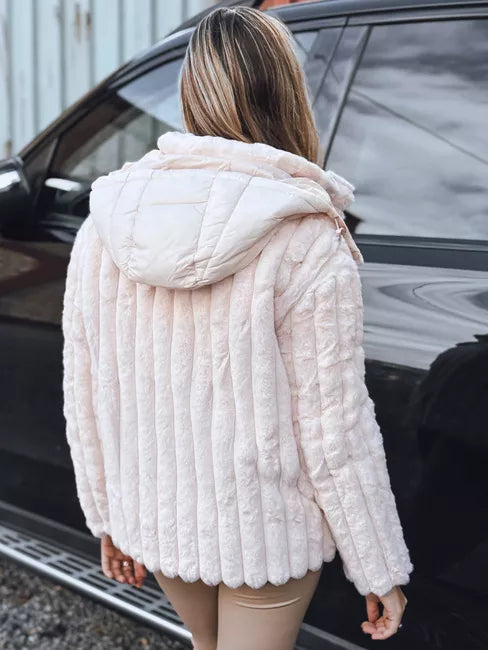 Moteriškas rusva kailinis švarkas su gobtuvu Marly