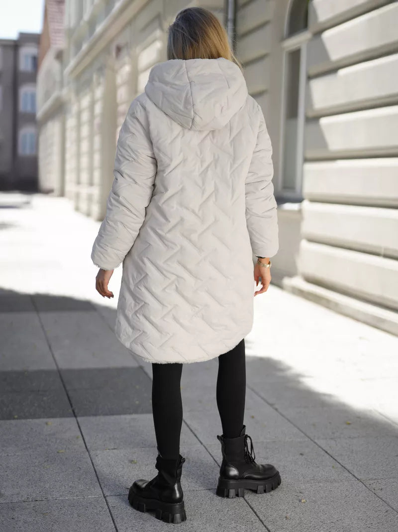 Moteriška žieminė dvipusė rusva striukė su gobtuvu Ela