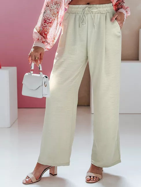 Moteriškos plačios kelnės žalios spalvos Milin