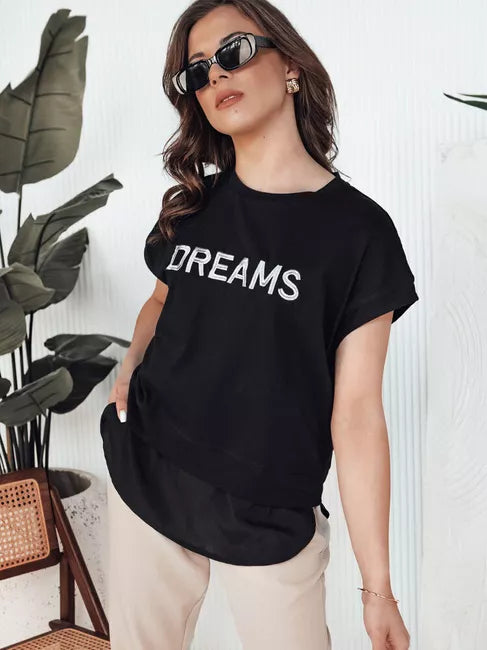 Moteriški juodos spalvos marškinėliai Dreams