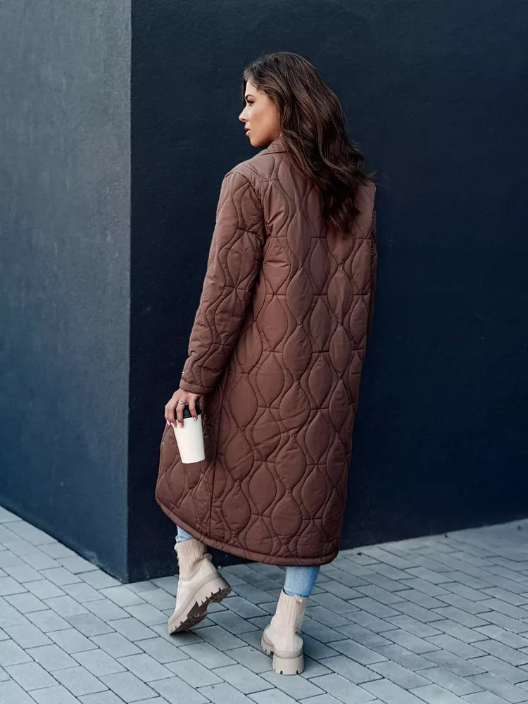 Moteriškas rudas dygsniuotas paltas Dify